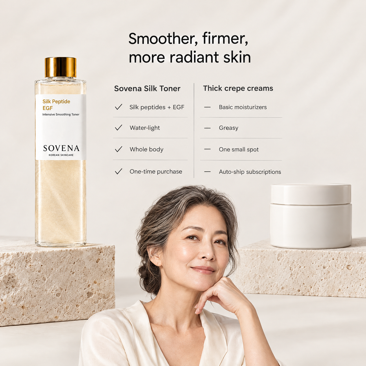Sovena Silk Toner vs thick crepe creams